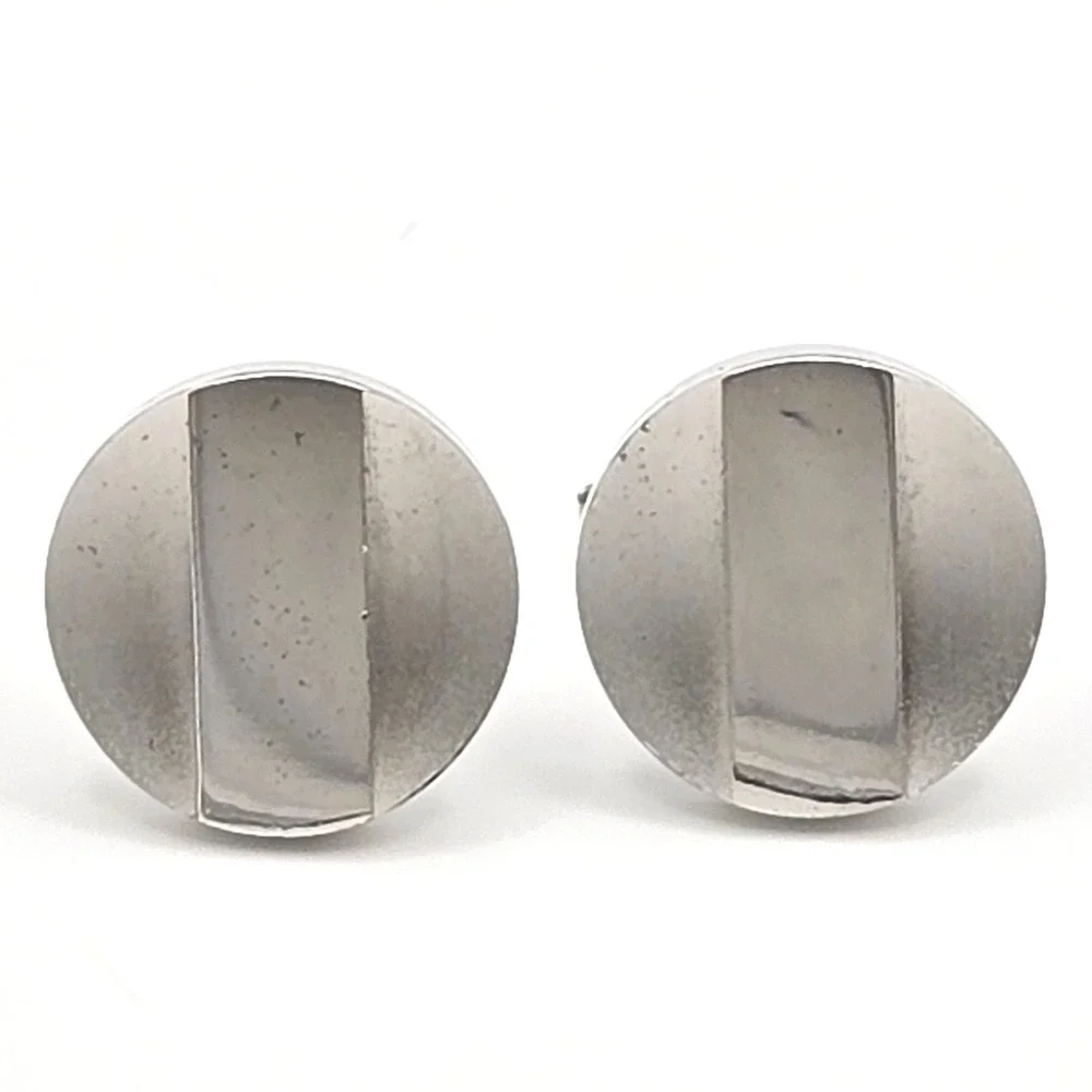 Vintage Silver Tone Round & Rhinestone Rectangle Foster Cufflinks Set of 2 Pairs